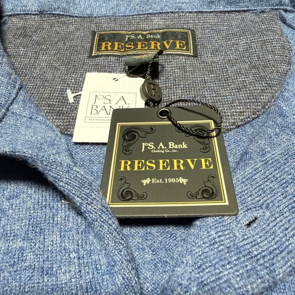 Jos. A. Bank Reserve Sweater Mens XL Blue Wool‎ Blend Polo Collar Pocket J036367